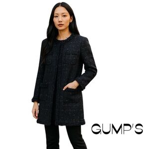 GUMP'S Blue Tweed Long Coat Size 8